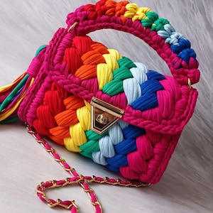 Vibrant Handmade Yarn Purse – Rainbow Crochet Bag – Crossbody or Shoulder Bag – Colorful Summer Accessory