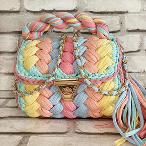 Handmade Colorful Crochet Bag – Rainbow Woven Purse – Yarn Crossbody – Perfect Summer or Festival Bag