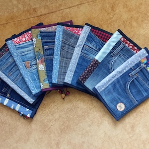 Boekomslag mouw patchwork jeans wasbare kleurrijke stof met opbergvakken voor telefoonkaarten pennentoetsen nieuwjaarscadeau