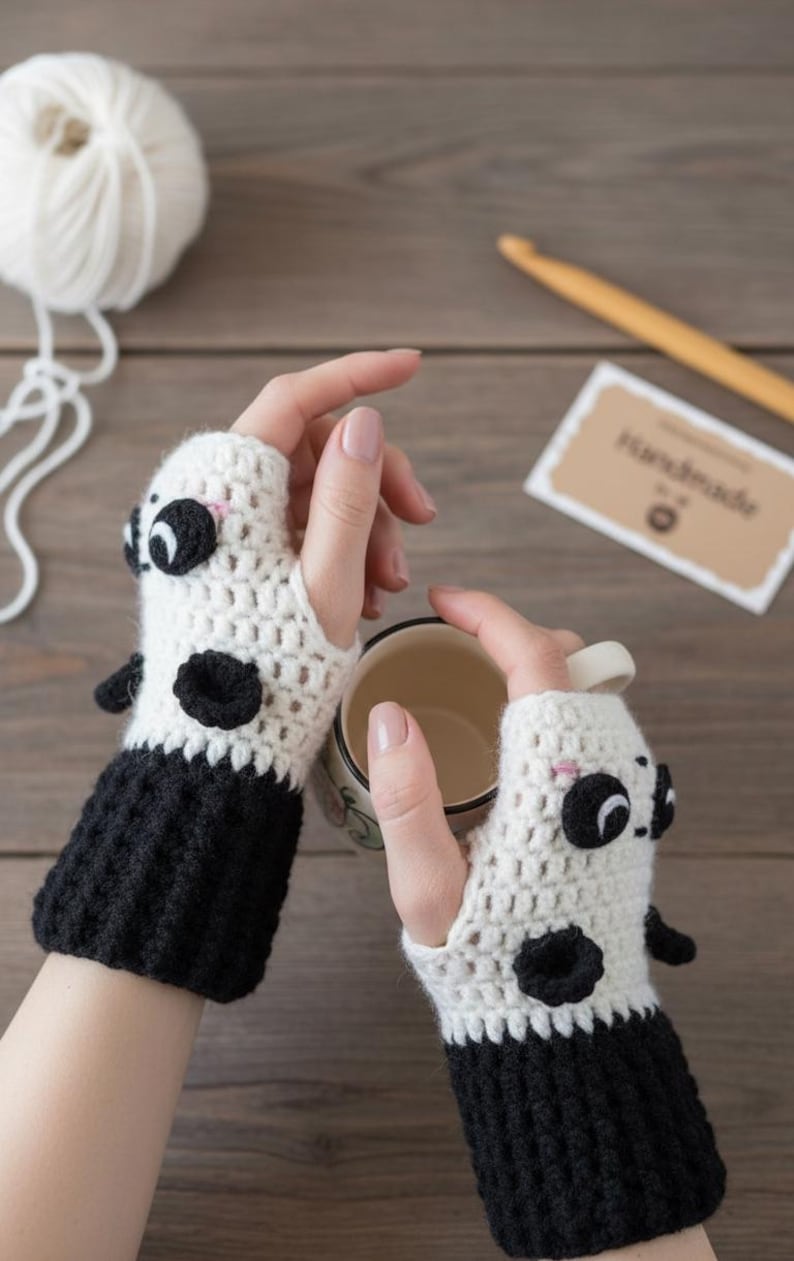 Livfull handgjord garnväska – Regnbågsvirkad väska – Axel- eller axelväska – Färgglad sommaraccessoar Panda