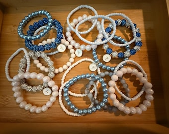Fans With Faith Tarheels Carolina Blue + White stackable bracelets