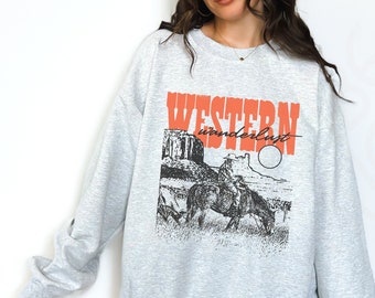 Western Wanderlust Crewneck Unisex Sweatshirt, cowgirl sweatshirt, boho western sweatshirt, gift for her, retro graphic sweatshirt