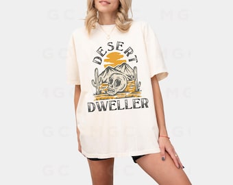 Desert Dweller Graphic Tee | Boho Western Skull T-Shirt | Cactus Sunset Shirt | Cowgirl Aesthetic | Vintage Desert Vibe Tee