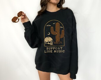 Support Live Music Crewneck Sweatshirt, gift for music lover, concert shirt, music shirt, musician shirt, music teacher gift, festival shirt