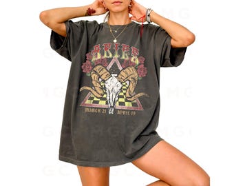 Aries Zodiac Shirt | Astrology Graphic Tee | March April Birthday Gift | Ram Horoscope Shirt | Aries Season Boho T-Shirt