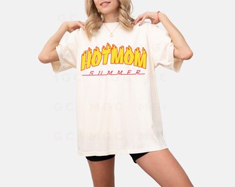 Hot Mom Summer Comfort Colors Tee – Cool Mom Flame Graphic Shirt, Edgy Skater-Inspired Tee, Skater Mom Gift, Alt Mom T-Shirt