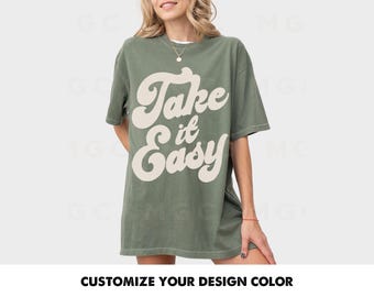 Comfort Colors Shirt Take it Easy Tee | modern hippie graphic tee, cute retro style tshirt, vintage Inspired Cotton T-Shirt, Unisex Tee