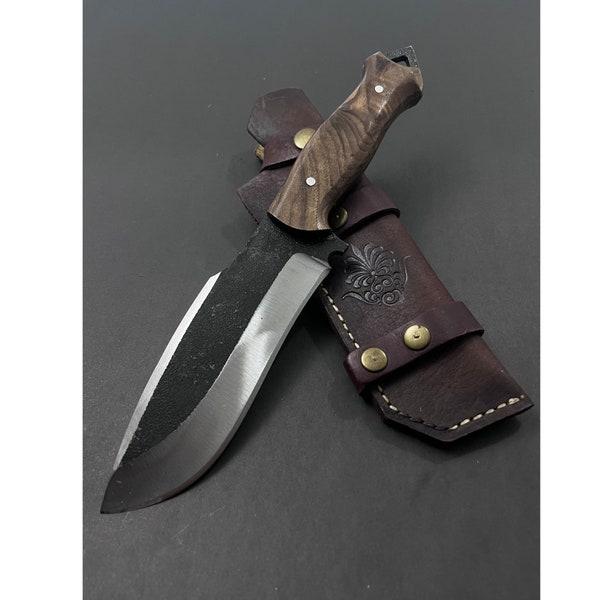 Handmade Hunting Knife - German Steel Knife with Sheath - Groomsmen Gift - Outdoor Knife - Custom Knife - Fixed Blade - Full Tang Knife