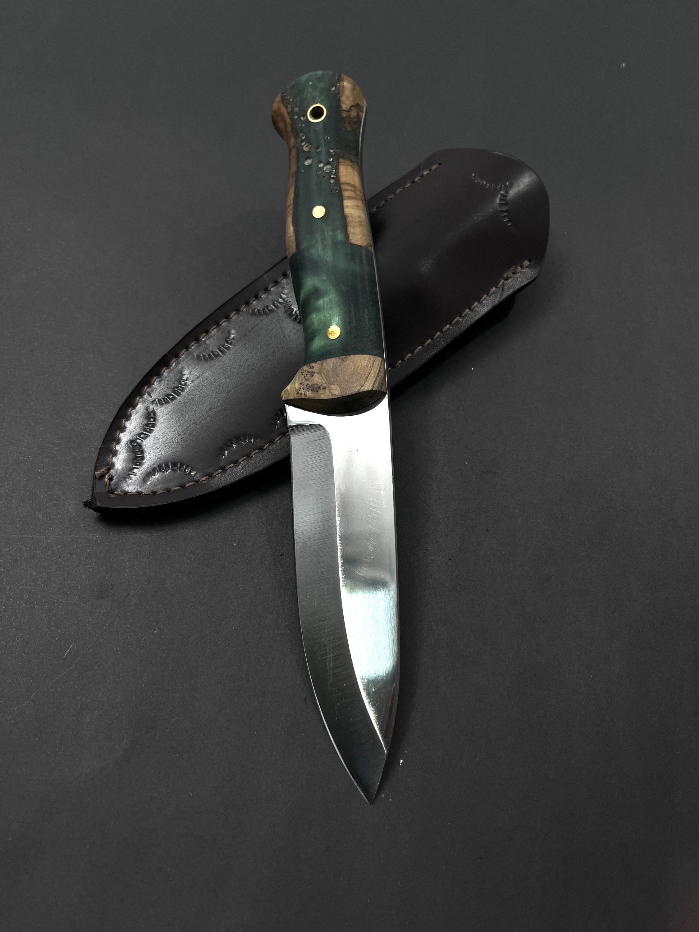 Handmade Epoxy Handle Bushcraft Knife with Pocket Sheath 8.8'' Handcrafted Spear Points Hunting Knife Gift for Him Custom Gift For Men