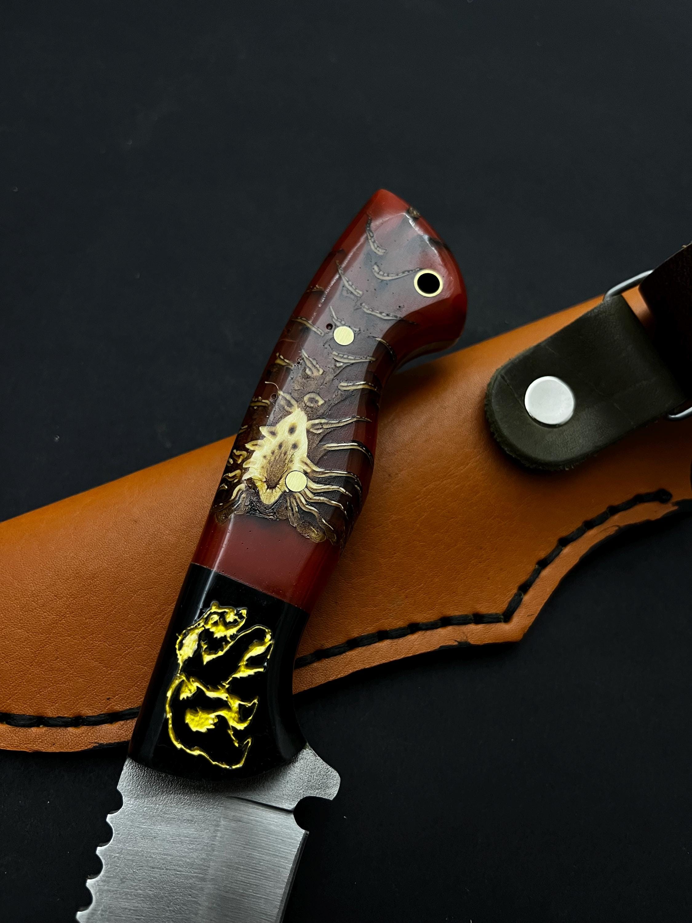 刻印入りクマの狩猟用ナイフ：カスタムD2スチールブレード、夫への