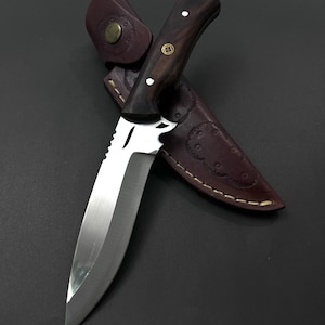9.84" Customized Walnut Wood Handmade Bushcraft Knife, Custom Gifts For Men Groomsmen Engraved Knife Gifts Him Personalized Hunting Knives