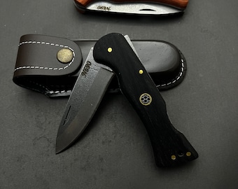 Navaja plegable de acero N690 personalizada: mango de madera grabado a medida, regalo de cazador para hombre.