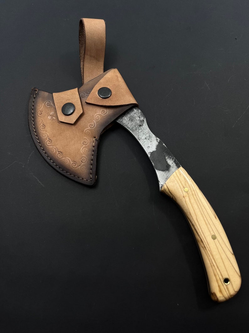 Walnut Wood Handle Hand Forged Carbon Steel Viking Axe: Tactical ...