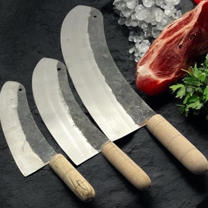 Handgefertigte Anpassbare Personalisierte Wiegemesser Set Adana Kebap Messer Rüstung 3 Stück Hackmesser Fleischmesser Holzgriff Kohlenstoffstahl