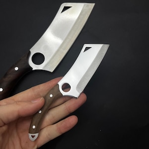 Personalized 2 Piece Finger Hole Knife Set, Stainless Steel Cleaver Style Chef Knive Wood Handle Outdoor Kitchen Knive Gift for Best Cooking