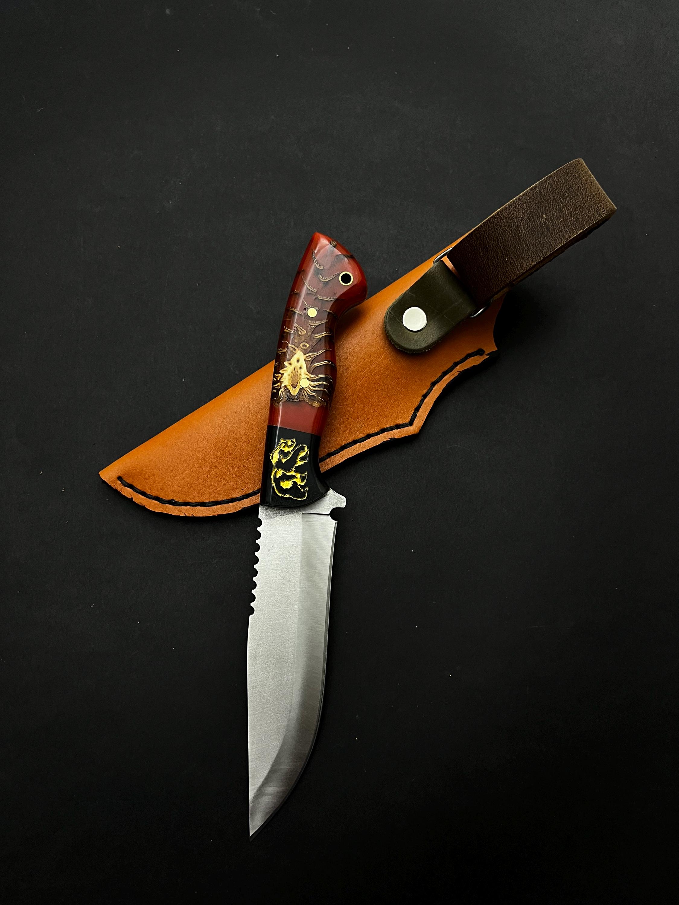 刻印入りクマの狩猟用ナイフ：カスタムD2スチールブレード、夫への