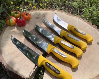 Handmade Yellow Knife Set Stainless Steel Santoku Knife Japenese Kitchen Knife Engraved Customize Chef Knife Cooking Knife for Gift For Him