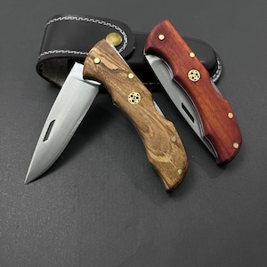 Personalizable Folding Knife and Sheath, Custom Groomsmen Proposal Engraved Pocket Knife Set Gift, Hunting Gifts for Outdoorsman Hiking