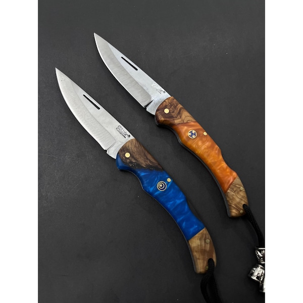 Handmade Lockback Pocket Knife with Case - Epoxy Handle Folding Knife - Knife For Women - Custom Gift For Him - Custom Engraved Pocket Knife