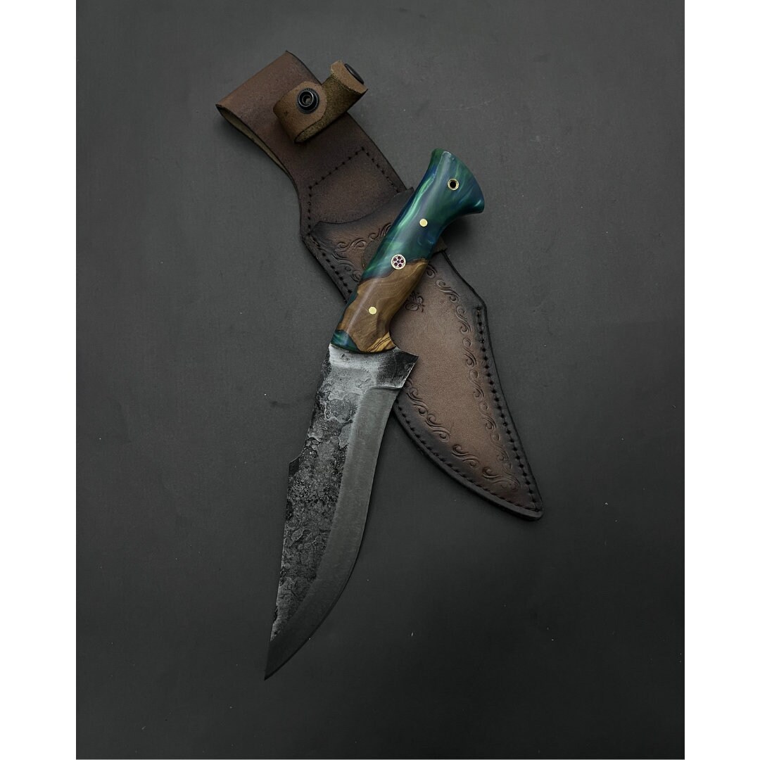 Handmade Hand Steel Hunting Knife Epoxy Wood Handle Personalized