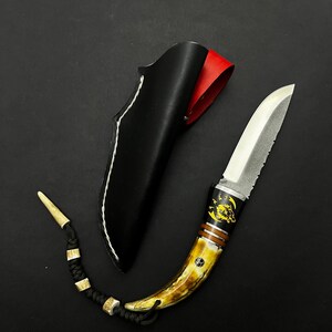 Personalized Deer Antler Hunting Knife: N690 Stainless Steel Blade