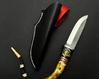 Cuchillo de caza personalizado de asta de ciervo: hoja de acero inoxidable N690