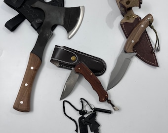 4 pcs Outdoor And Camping Equipment Set Bushcraft Knife, Handmade Pocket Knife Camping Ax Fire Starter Kit Camping Gift Knife Razor Sharp