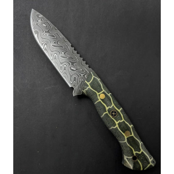 Handmade Made in Turkiye Customizable Damascus Hunting Bushcraft Knife with Sheath Knife Gift for Men Fixed Blade Stabilized Handle Knife