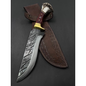 14&quot; Personalized Custom Stag Horn Forged Steel Hunting Knife Camping Gift Monogram Engraved Unique Birthday Gift Boyfriend 20th Anniversary