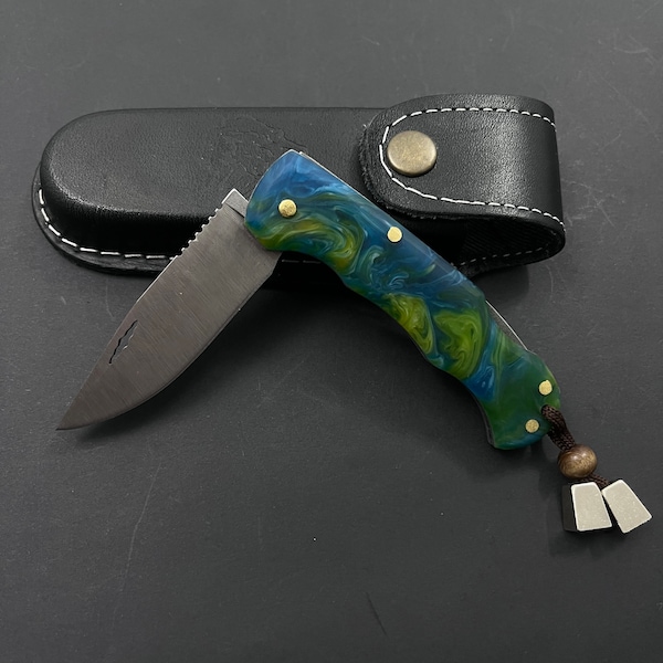 Handmade Folding Knife with Case, Custom Engraved Pocket Knife Tactical Knive Liner Lock Knife Custom Gifts for Men Hunting Gift For Him Her