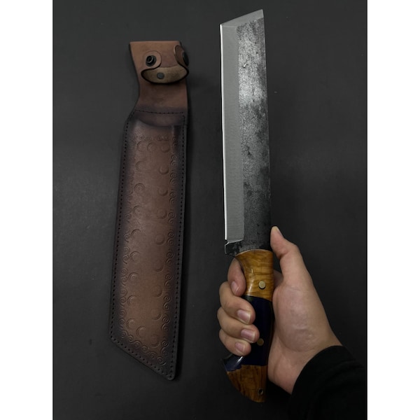 Handmade Brown Hunting Knives Custom Stainless Steel Machete Hand Forged Full Tang Blade Groomsmen Gift Custom Gifts For women Epoxy Resin