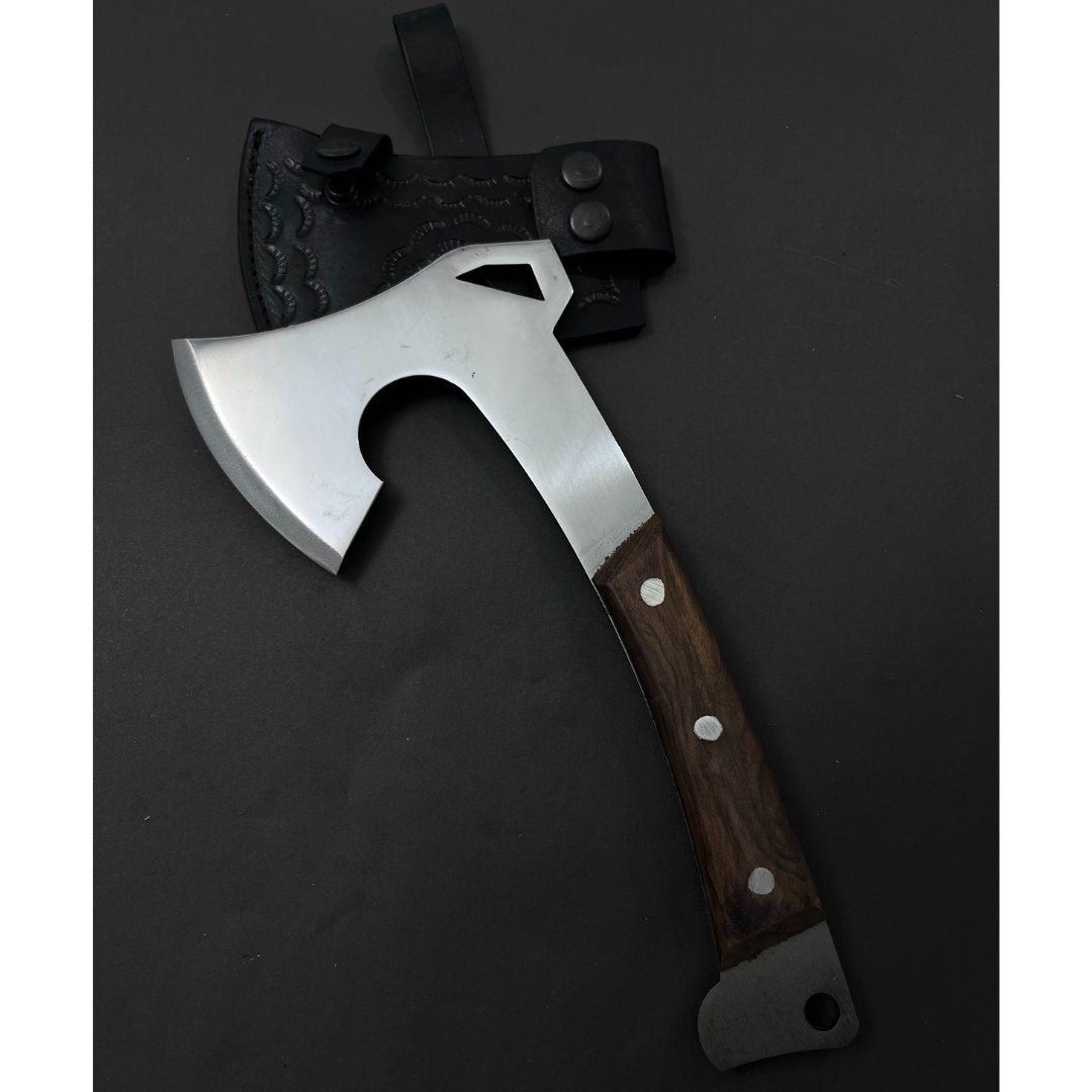 Handmade Camping Hatchet With Leather Sheath Bearded Axe LARP Axe