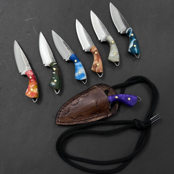 Handmade Necklace Knife and Sheath Pendant Knife Hunting Gifts For Men Survival Kit Groomsmen Proposal Camping Gift For Men Gift Knife