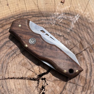 Custom Engraved Folding Knife: Handmade Walnut Wood Groomsmen Gift