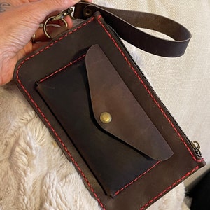 Bolso de mano de piel hecho a mano, color marrón oscuro