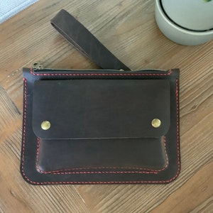 Bolso Bandolera o Clutch de Cuero Hecho a Mano, Marrón Oscuro