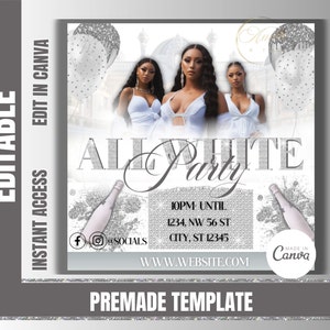 All White Party Flyer, All White Party Affair Flyer template, Editable Party Invitation, White party Canva Template, Birthday Party Event