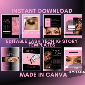 110 Lash Technician IG Story Template, Lash Tech Branding Kit, Canva Templates, Lash Flyers, Lash Quotes, Acuity Scheduling Website, Makeup