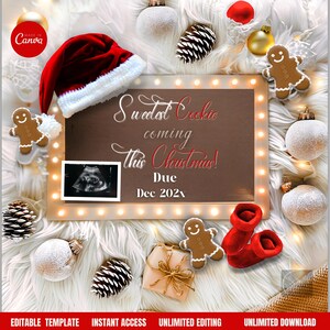 Editable Christmas Cookie Pregnancy Announcement Canva Template | Personalized Digital Holiday Baby Reveal | Gender-Neutral Announcement