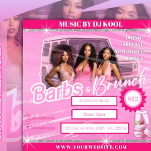 Brunch Flyer, Brunch und Sekt, bearbeitbare Brunch-Vorlage, Brunch-Einladung, Barbie und Brunch, Bougie-Brunch, Brunch-Party, DIY-Flyer