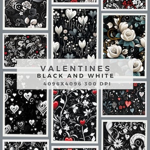 69 naadloze Valentijnsdag zwart-wit digitale downloadafdrukken