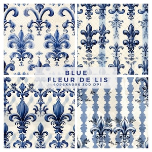 4 uso comercial sem emenda de papel azul de Digitas da flor de lis
