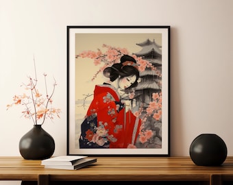 Afdrukbare muurkunst, Japans meisje, digitale download