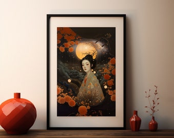 Afdrukbare muurkunst, Japans meisje, digitale download