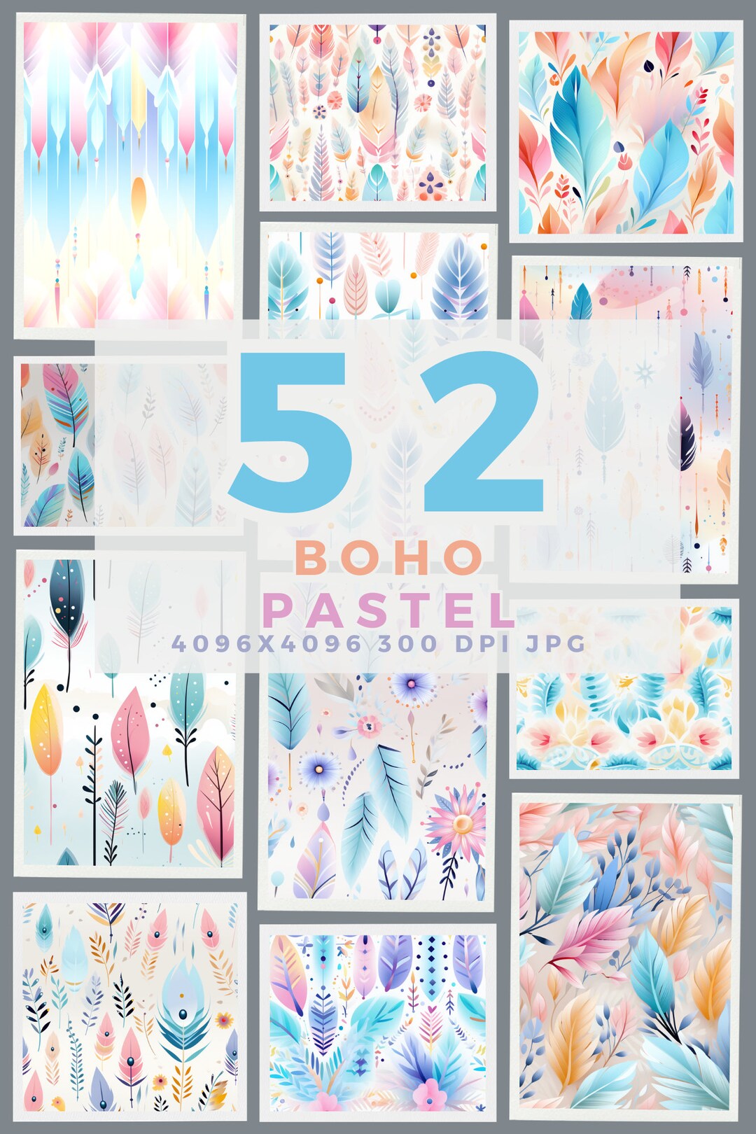 52 Digital Prints Boho Pastel JPG 300 DPI Seamless Commercial Use - Etsy