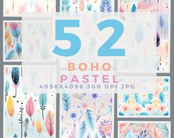 52 Digital Prints Boho Pastel JPG 300 DPI Seamless Commercial Use