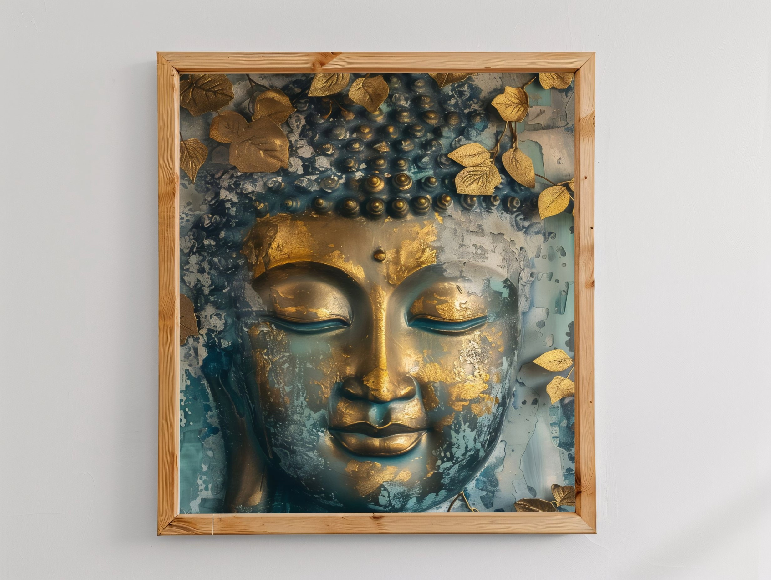 Printable Golden Buddha Face Wall Art With Teal Background - Etsy