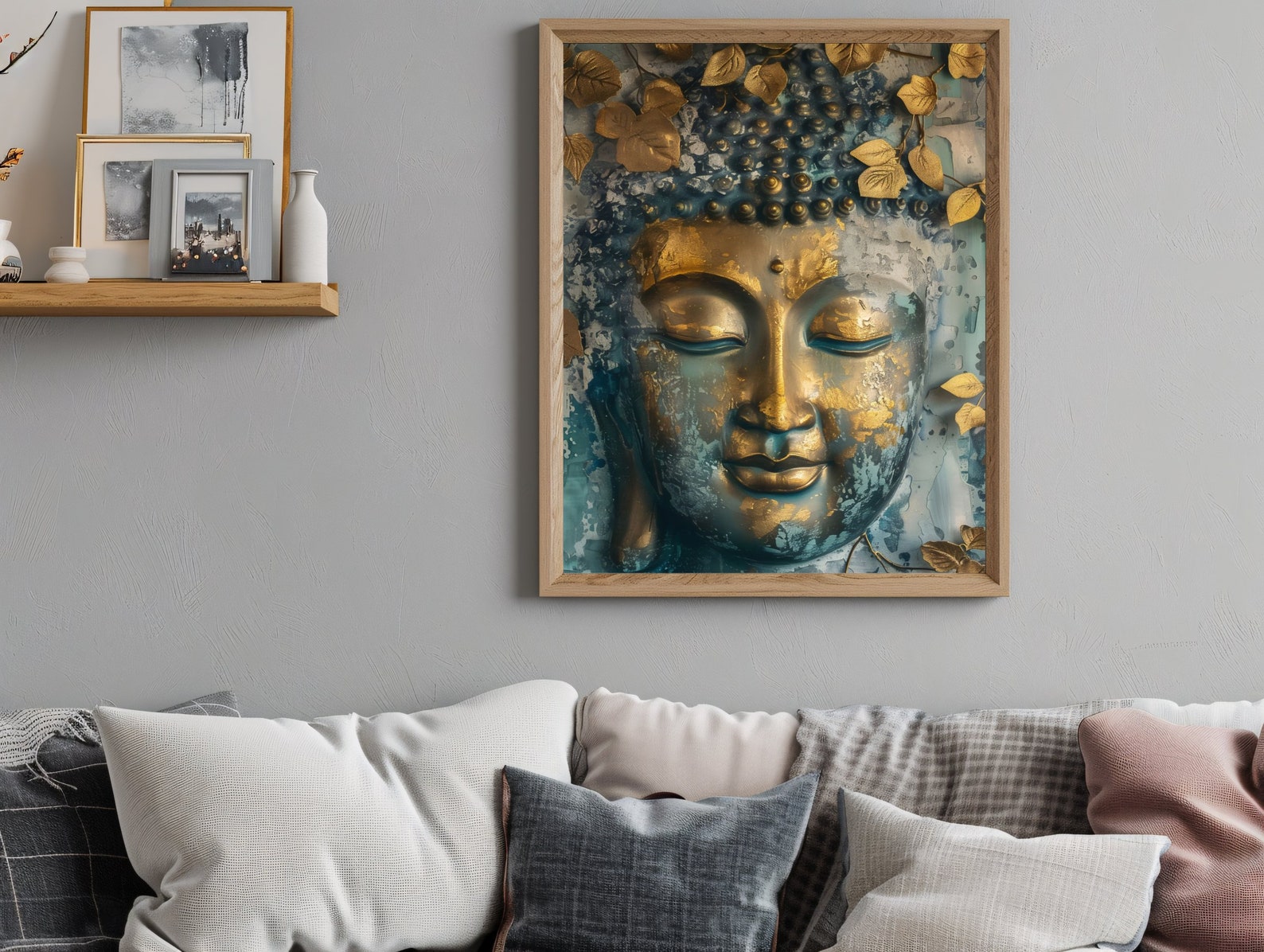 Printable Golden Buddha Face Wall Art With Teal Background - Etsy