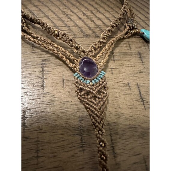 Tulum Artisan Macramé Toe-Loop Anklet Amethyst & … - image 2