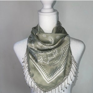 Green rhinestone fringe bandana